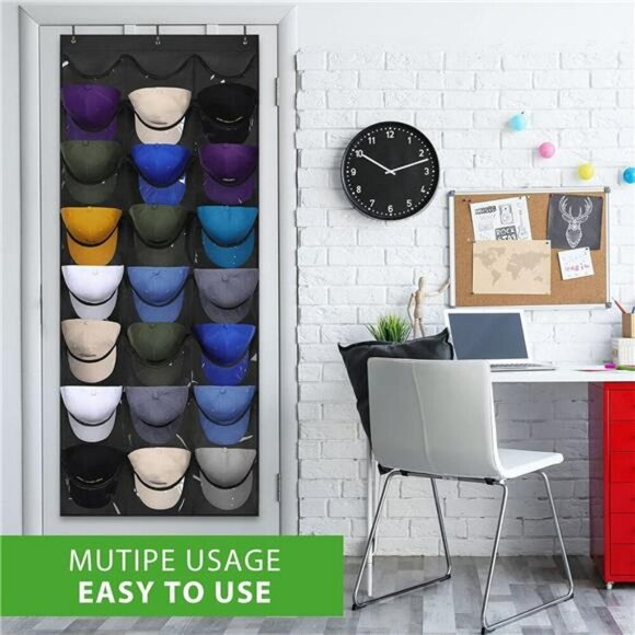 Baseball Cap Hat Organizer Rack 24 Pocket Over Door Wall Hanging Storage - Picture 6 of 7